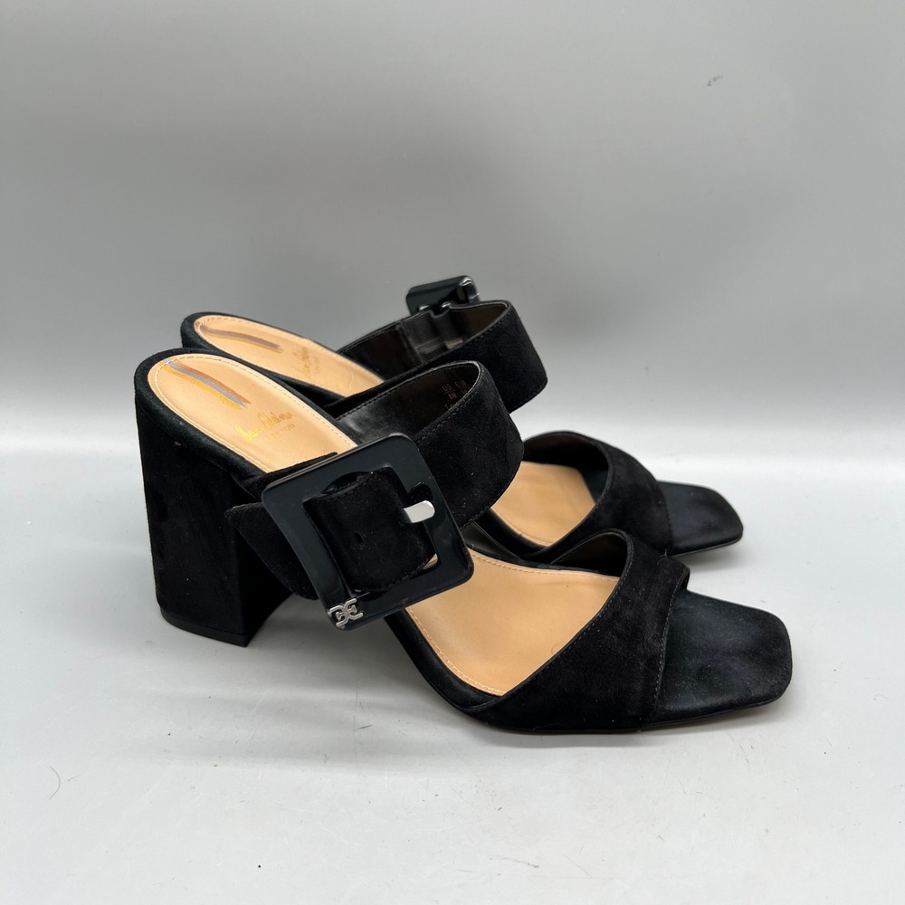 Sam Edelman Sandals Womens 8 Black Suede Dalton Buckle Block Heel City Shoes